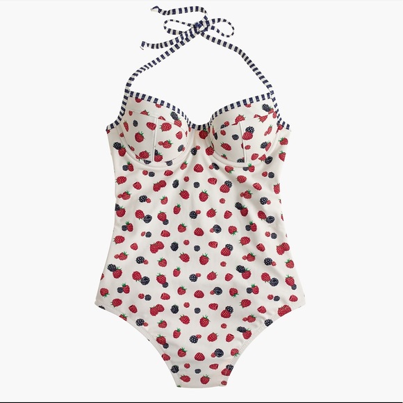 J. Crew Halter One-Piece Swimsuit in Berry Print - Picture 3 of 8